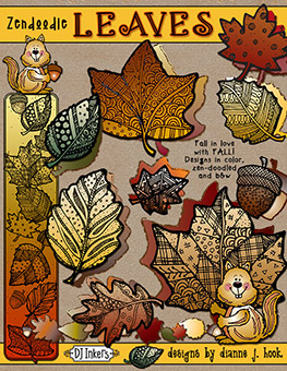Autumn Leaves Zen-Doodle Clip Art Download