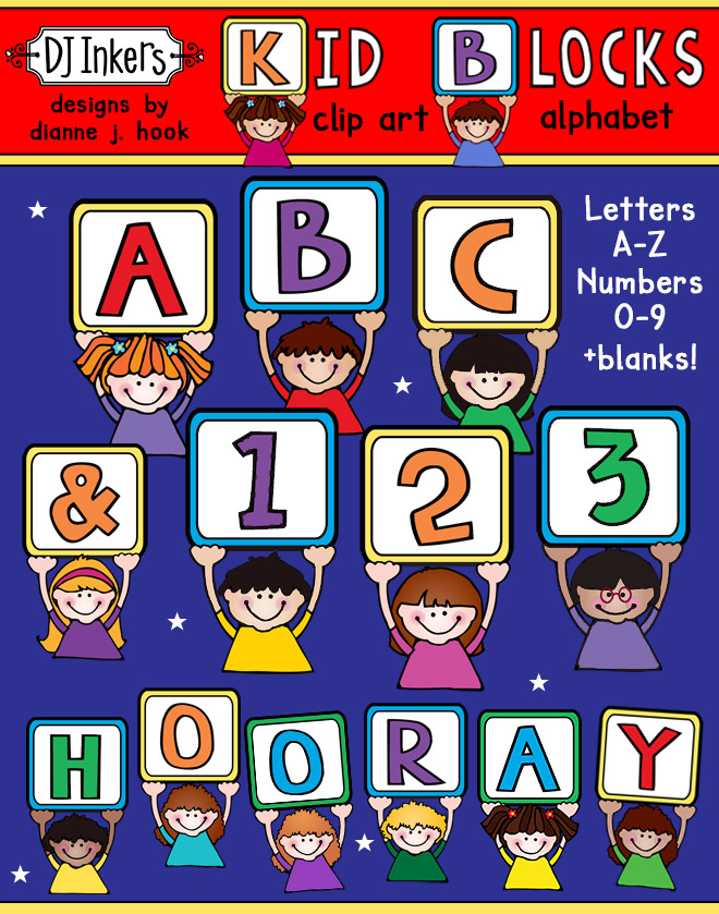 Cute clip art kids holding letter signs for learning the alphabet by DJ Inkers