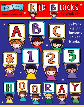 Whimsical clip art kids holding each letter of the alphabet -by DJ Inkers