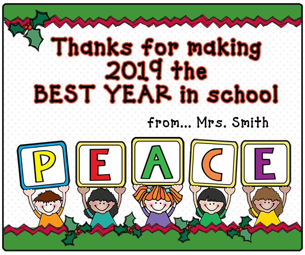 Holiday Peace teacher Christmas card for students by DJ Inkers