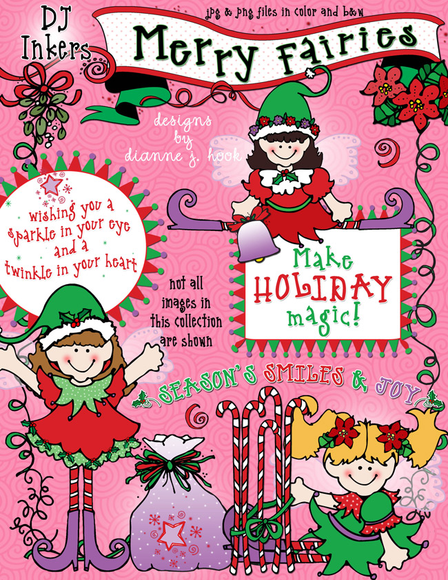 Merry Fairies - Holiday Clip Art Download