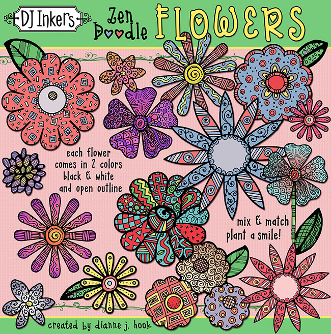 Zen Doodle Flower Clip Art for springtime and crafting by DJ Inkers