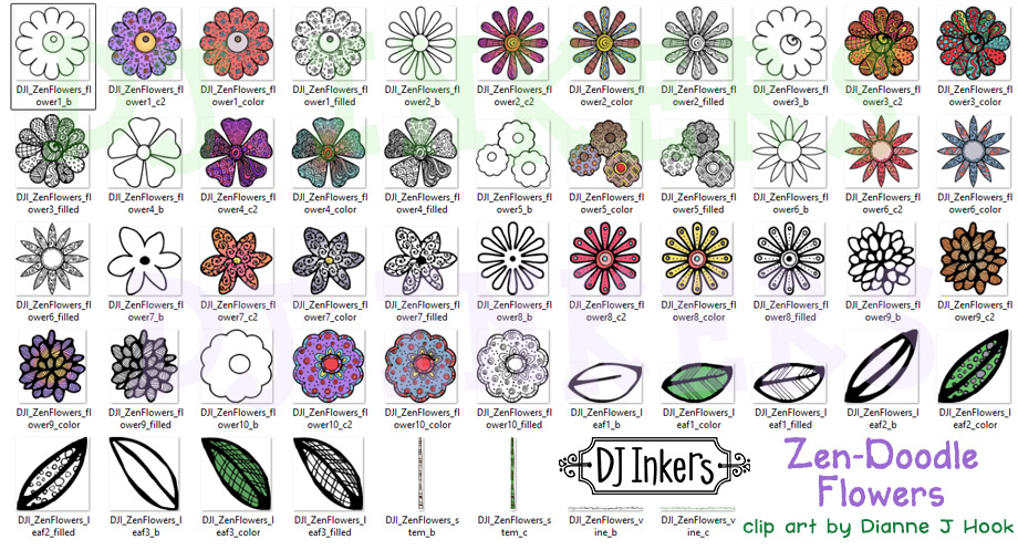 DJ Zen-Doodle Flowers Clip Art Download