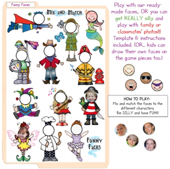 Mix and match the faces on this silly printable file folder game for kids by DJ Inkers
