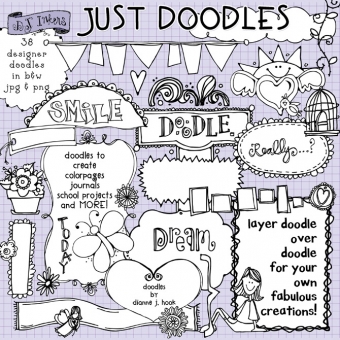 Cute black & white doodles for computer crafting by Dianne J Hook