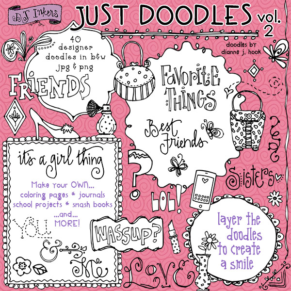 Just Doodles Black & White Clip Art Download Vol. 2