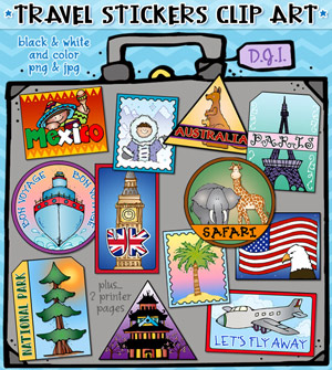 Kids Travel Stickers Clip Art & Digital Sticker Download