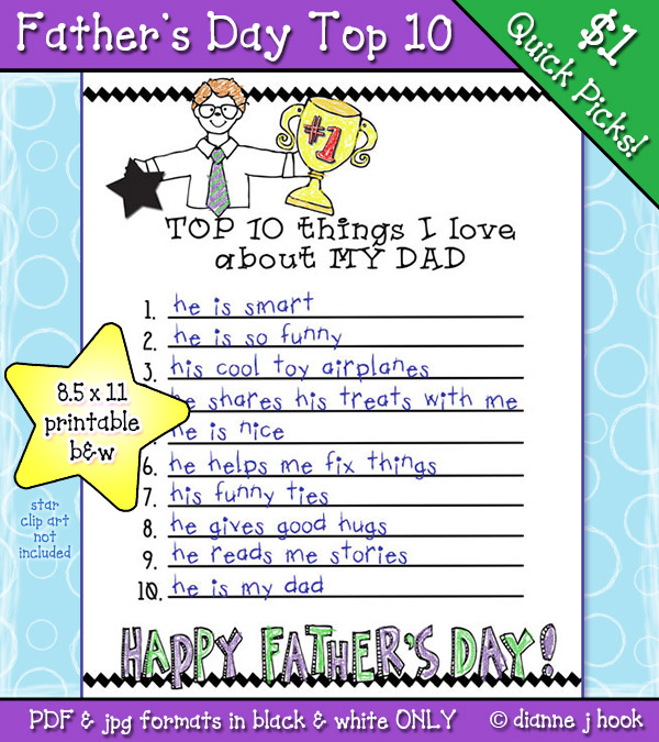 Father's Day Top 10 List Printable Download
