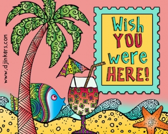 Playful beach and seaside zen-doodle clip art by DJ Inkers - Wish you were here!