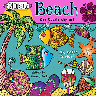 Beach Vacation Zen-Doodle Clip Art Download