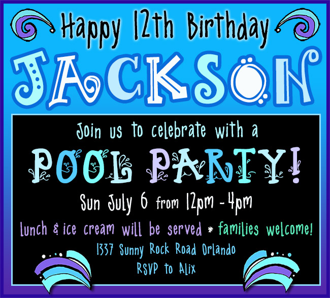 Pool Party invitation with art and fonts by DJ Inkers