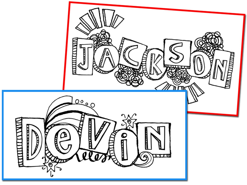 Devin and Jackson boys nameplate made with DJ Inkers clip art doodles