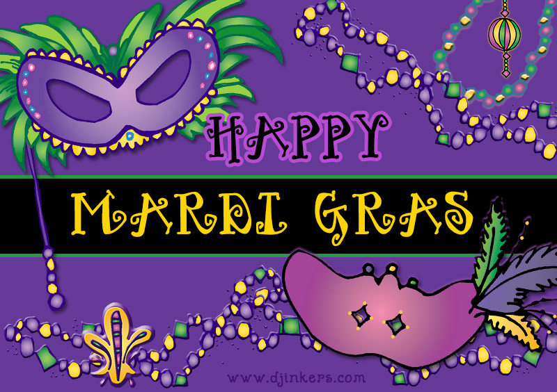 Happy Mardi Gras card with clip art and font by DJ Inkers