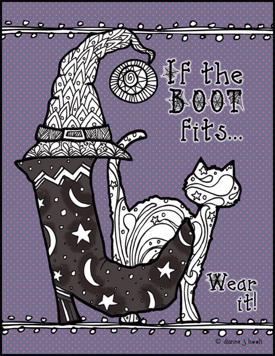 If the boot fits! Halloween black cat and witch clip art by DJ Inkers