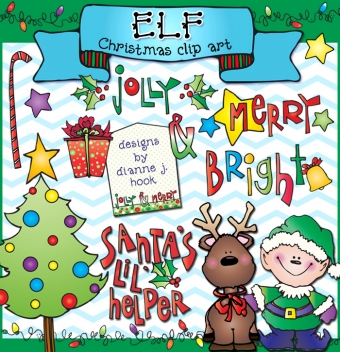 Festive Christmas clip art with the DJ Inkers Elf and Reindeer friend