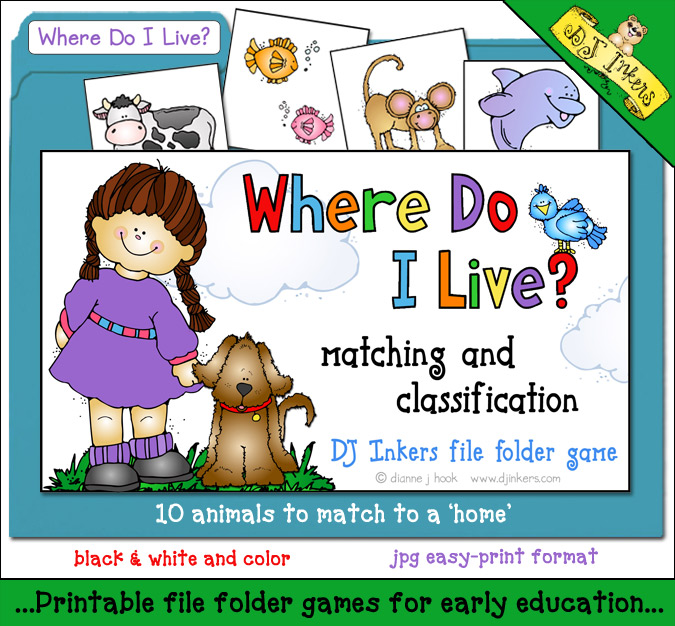 A printable file folder game to teach kids about animals -DJ Inkers