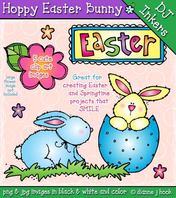 Cute Easter Bunny clip art for spring & Easter crafting by DJ Inkers