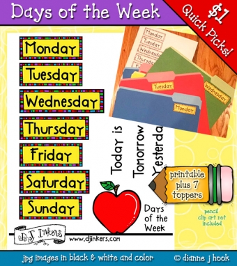 Printable organizational toppers for the days of the week by DJ Inkers