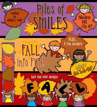 Kids and leaves clip art for fall and autumn crafting and classroom by DJ Inkers
