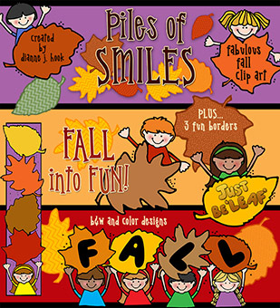 Kids and Leaves - Fall Clip Art Download