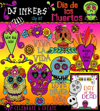 Spooky sweet clip art & sugar skull smiles to celebrate the Day of the Dead -DJ Inkers