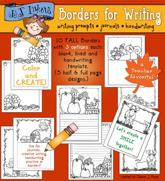 Fall themed borders for writing prompts, journaling and handwriting practice by DJ Inkers