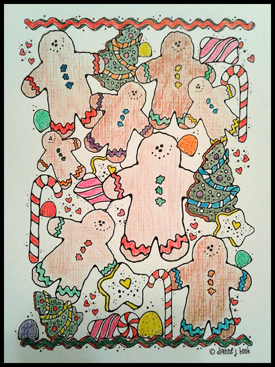 Gingerbread holiday coloring page by DJ Inkers