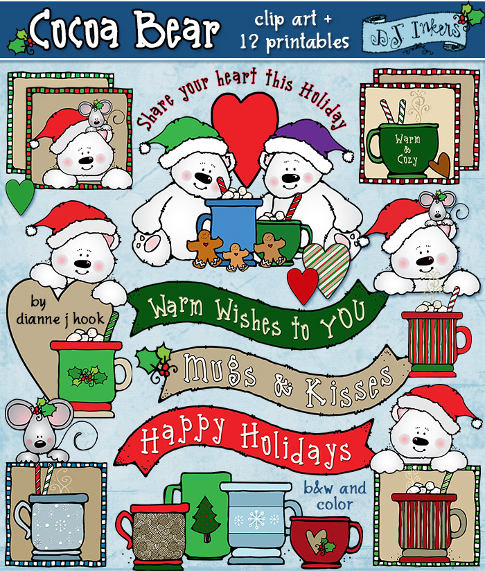 Cocoa Bear Clip Art and Holiday Printables Download