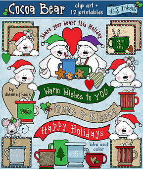 Cocoa Bear Clip Art and Holiday Printables Download