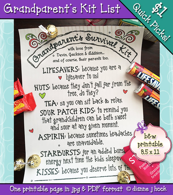 DJ Inker's 'Grandparents Survival Kit' is perfect for Grandparent's Day, birthdays, holidays and sending love from the kids.