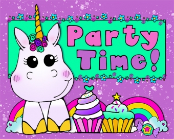 Unicorn party invitation with clip art by DJ Inkers