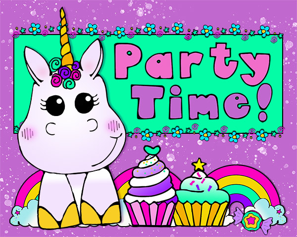Unicorn party invitation with clip art by DJ Inkers