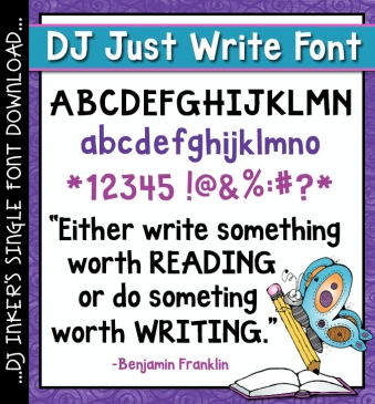 This bold font will add a smile to your creations that is Just Write -DJ Inkers