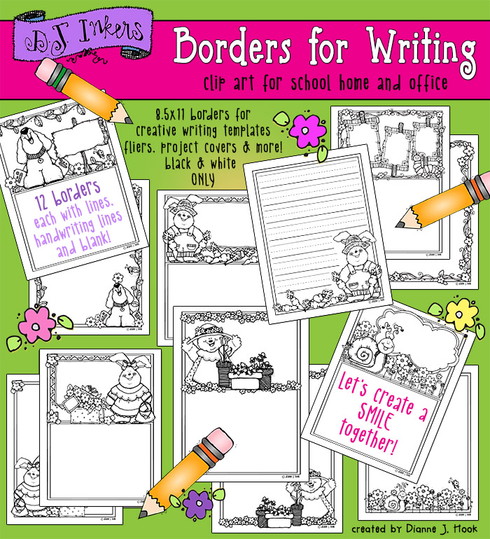 Spring borders for writing prompts, handwriting practice, teachers and journals by DJ Inkers