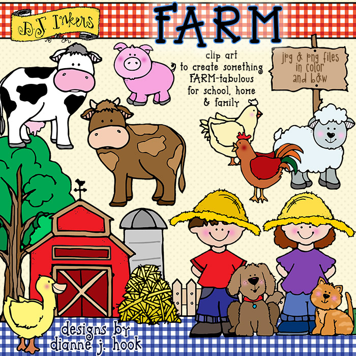 The cutest farm animals and barnyard clip art for kids by DJ Inkers