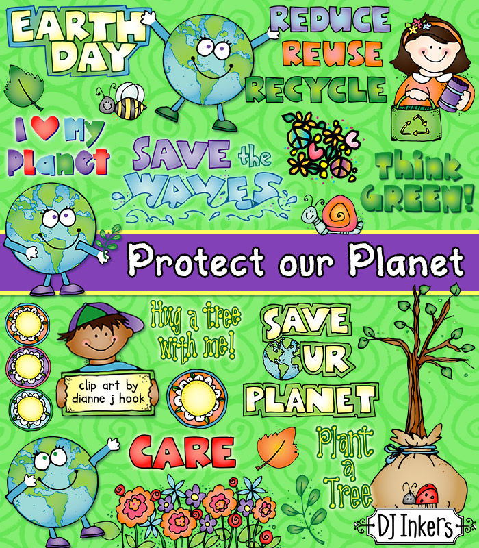 Protect our Planet clip art for conservation and Earth Day by DJ Inkers