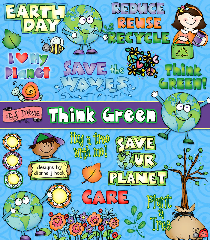 Think Green with clip art for conservation and Earth Day by DJ Inkers