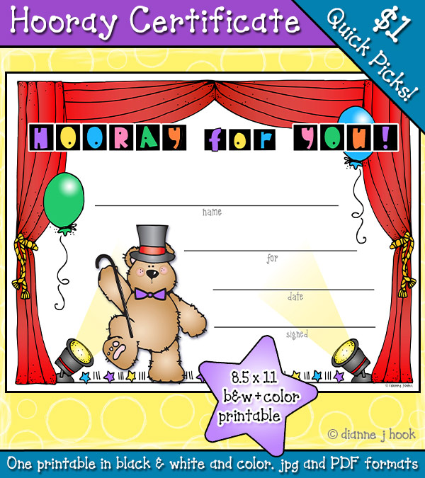 Say Hooray for You with this charming printable certificate by DJ Inkers