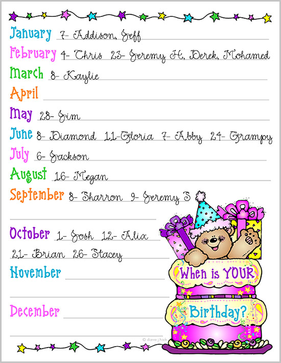 Happy Birthday List Printable Download
