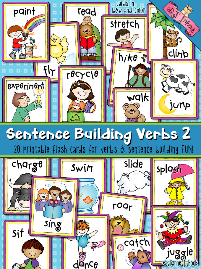 More verb flash cards for kids learning to read and write by DJ Inkers