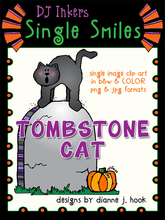 Tombstone Cat - Single Smiles Clip Art Image