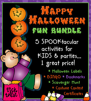 Halloween Fun Bundle - Costume Certificates, Labels, Games and Printables