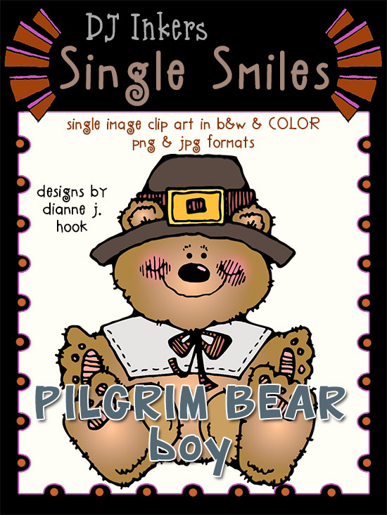 Pilgrim Bear Boy - Single Smiles Clip Art Image