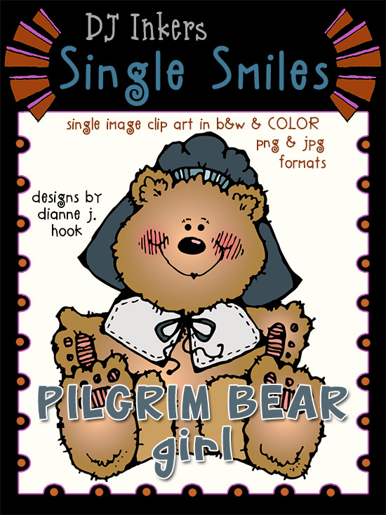 Pilgrim Bear Girl - Single Smiles Clip Art Image