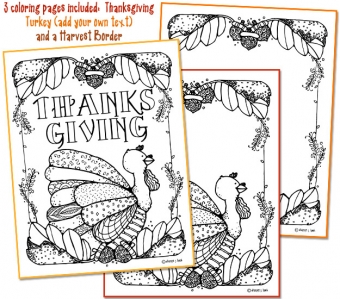Thanksgiving coloring pages made with ZenDoodle clip art by DJ Inkers
