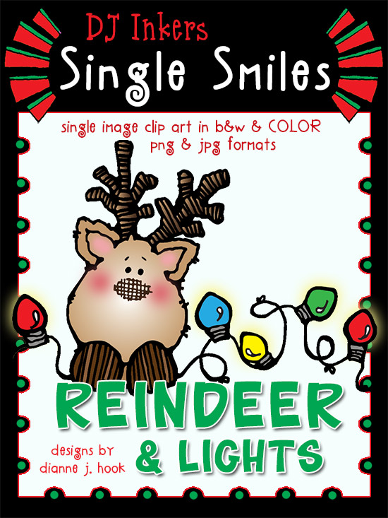 Reindeer and Lights - Single Smiles Clip Art Image