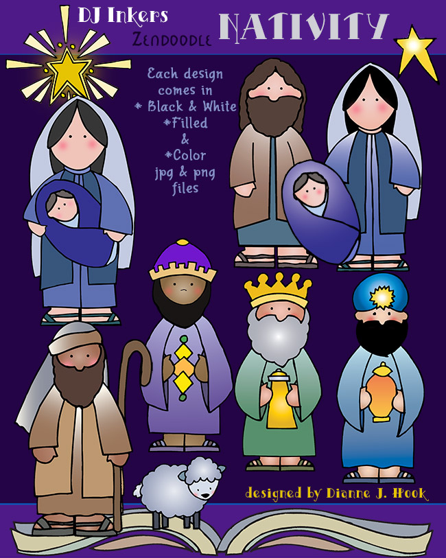 Zen-Doodle clip art nativity for Christmas by DJ Inkers