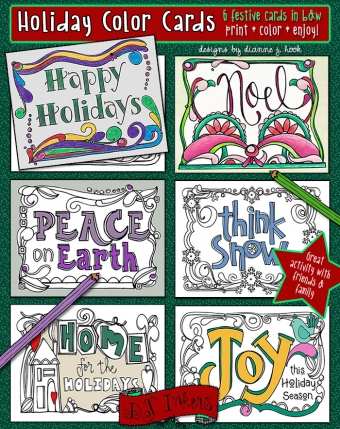 Holiday Coloring Cards Printable Download