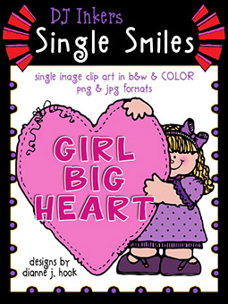 Girl Big Heart - Single Smiles Clip Art Image