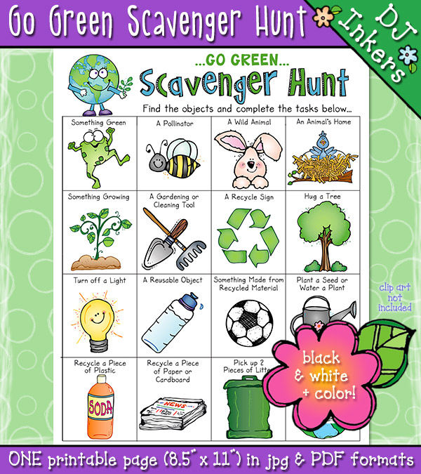 Go Green Scavenger Hunt for Earth Day and conservation by DJ Inkers